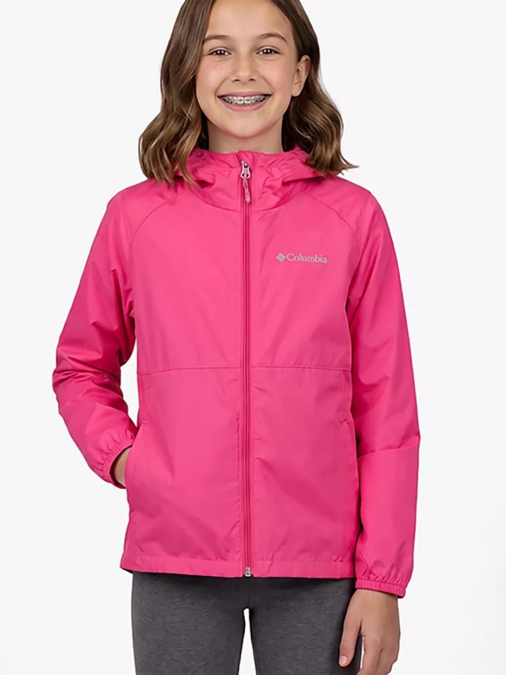 Columbia Kids Bright Pink Hooded Rain Jacket